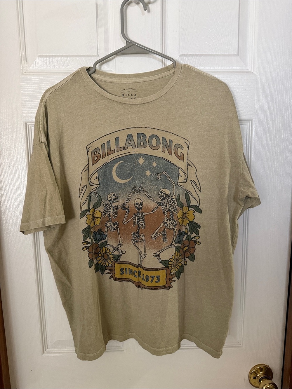 Billabong Tan Graphic Tee with Multicolor Skeleton Dance